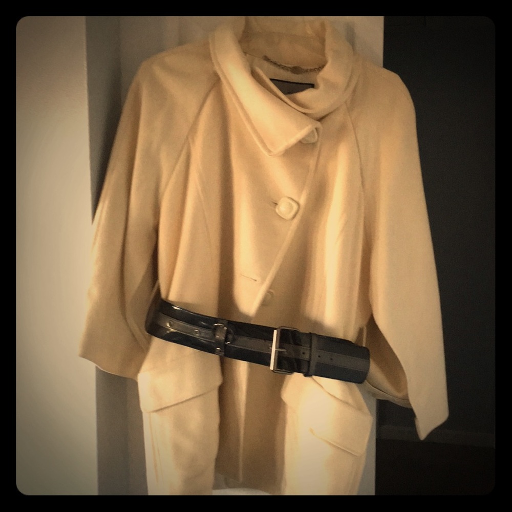 ABS winter white cape with belt detail